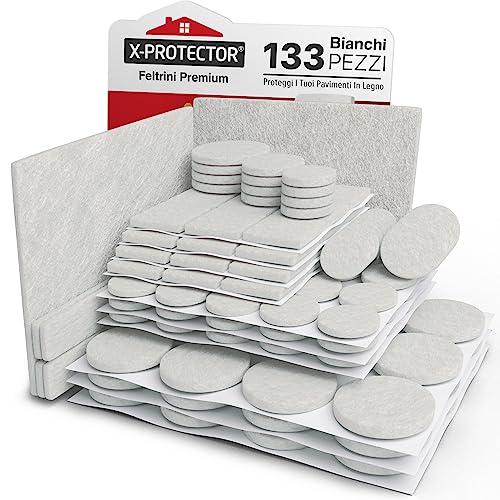 Feltrini per gambe di mobili X-PROTECTOR 133 pezzi, Bianchi. Migliori protezioni per pavimenti in legno – Feltrini per sedie e mobili pesanti per proteggere il tuo parquet