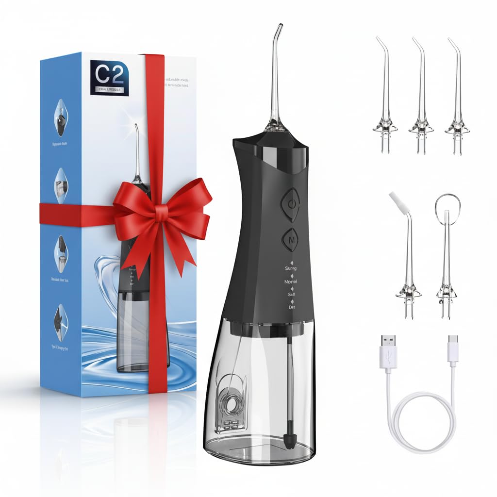 Irrigador dental de agua inalámbrico para dientes, 350 ml, 4 modos, irrigador oral portátil con 4 puntas de chorro, irrigador bucal recargable, IPX7, impermeable para viajes en casa