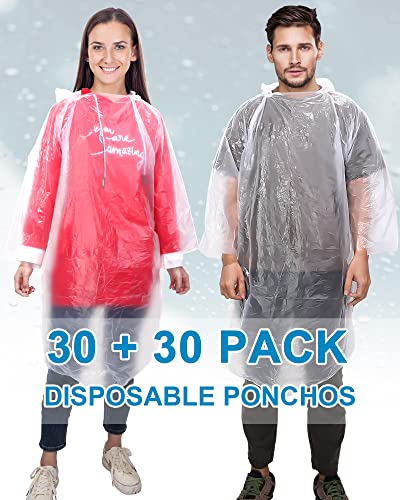 60 Pack Disposable Rain Ponchos for Adults Emergency Waterproof Raincoat with Hood Disposable Ponchos Rain Gear for Outdoors2