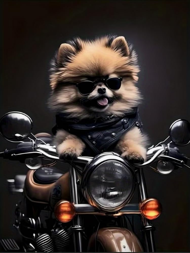 Weiniuniu 5D Diamond Art Painting Kits Puppy on a Motorcycle DIY Full Drill Diamond Arts and Crafts Painting Pictures for Adults Canvas Painting by Numbers 50x70 cm