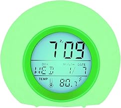 Genérico Digital Alarm Clock for Children, LED Alarm Clock with 7 Colours Light Changing with Calendar and Thermometer, Touch Control Next to the Bed, Green