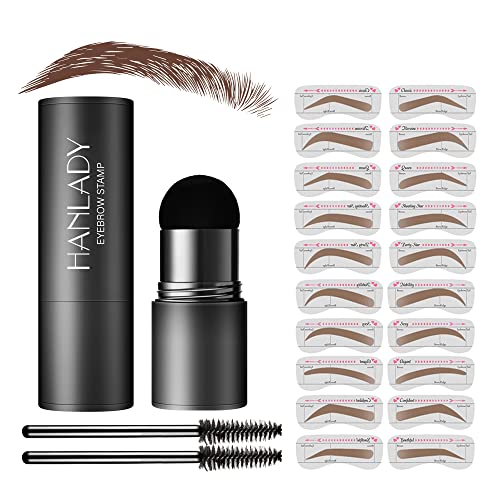 Eyebrow Stamp and Eyebrow Stencil Kit, Brow Stamping Kit for Perfect Brows with 20Pc Stencils, Waterproof Brow Stamp, Long Lasting Brows Stencil (Brown)