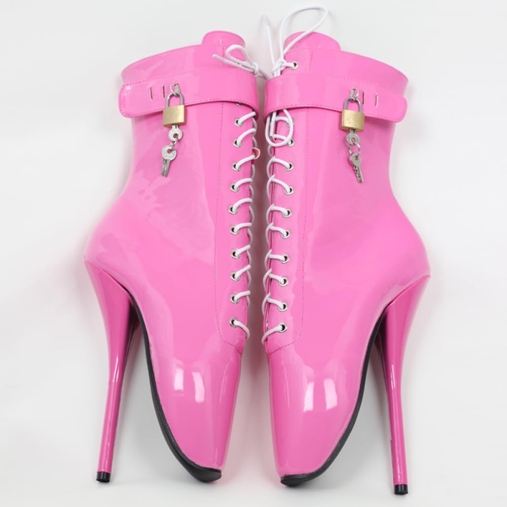High Heels Hohe Absätze 18cm Schnürung Ballett-Schuhe Kurze Stiefel-pink||44