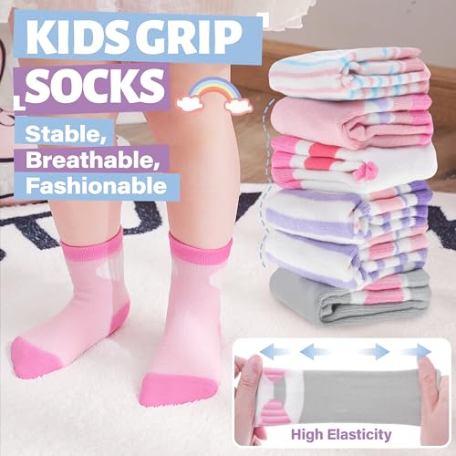 Image of ANTSANG Baby Girls Toddlers Grips Socks, Kids Unicorn Crew Cotton Socks