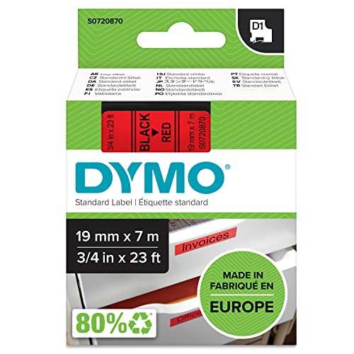 Dymo D1 Standard Labelling Tape 19mm x 7m - Black on Red