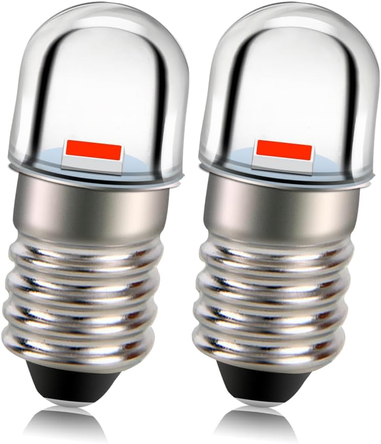 Ruiandsion E10 LED Torch Light Bulb 12V Super Bright Red 2835 1SMD Chips LED Bulb for Candles Lights Home Bedroom Office Decor Lights Pack of 2