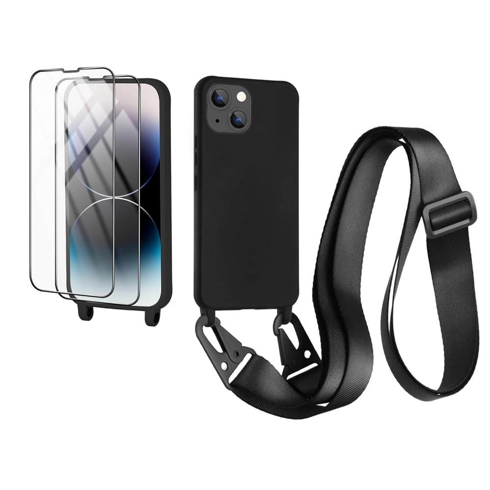 Magnetica Cover con Collana Compatibile con iPhone 13,Case con Laccio per Il Collo Custodia con Cordino,Nero