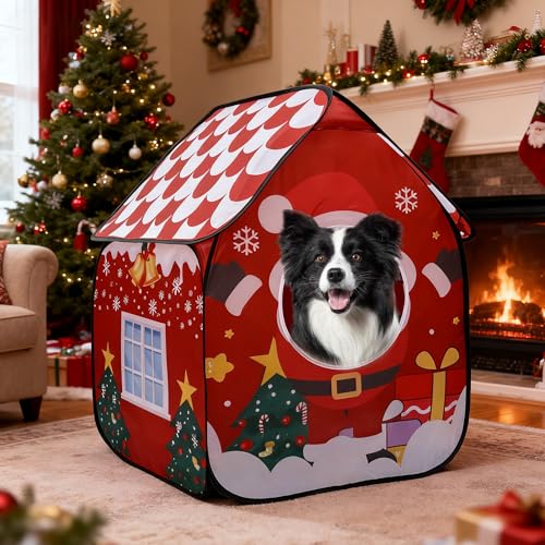 LUCKITTY Foldable Indoor Dog House with Christmas Design - Portable Pet Shelter for Dogs, Ideal for Living Room & Bedroom Holiday Decor - Thumbnail 3
