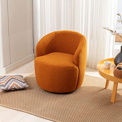 Yoodfo Swivel Barrel Chair, Modern Teddy Fabric Swivel Accent Armchair Comfy Round Club Chairs Sofa Arm Chair For Living Room Bedroom Reading Room Apartment Hotel Office Nursery Lounge,Orange #TOP1