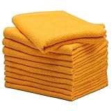 [19inch] フェイスタオル 10枚 薄手 200匁 綿100％ 無地 濃色 カラー 吸水 速乾 総パイル 透けない ややロングで巻きやすい サウナ・温泉・ジムに最適 軽量 コンパクト (ゴールドイエロー, 10枚)