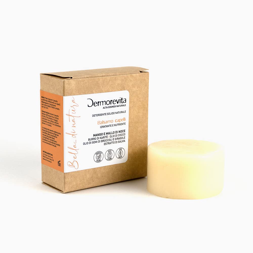 Dermorevita Acondicionador de cabello sólido, manteca de mango, aceite de brócoli, cáscara de nuez, té verde, salvia medicinal, proteína de soya y arroz