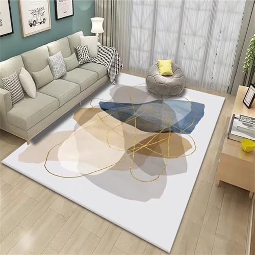 Tapis de terrasse géométrique abstrait gris bleu 70x140cm durable - 2
