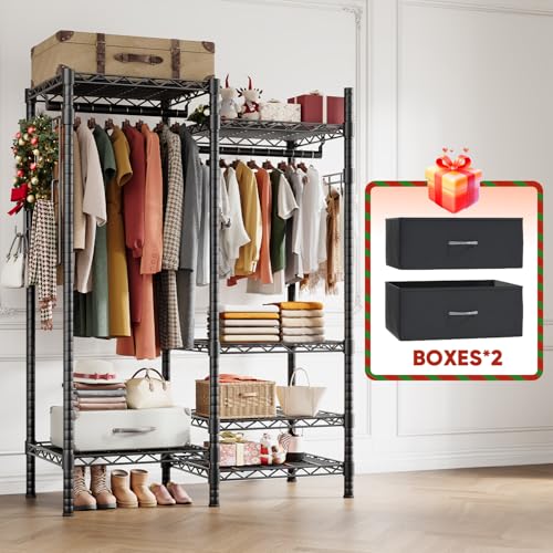 HOKEEPER Clothes Rack Heavy Duty Clothing Rack for Hanging Clothes Loads 1200LBS, Portable Closets Adjustable Garment Rack with Detachable Drawers, Si