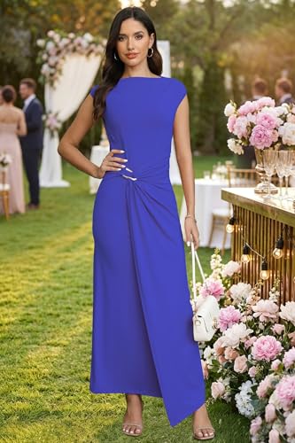 Image of Cocktail Dresses for Women 2026 Summer Formal Bodycon Cap Sleeve Dress Elegant Wedding Guest Party Long Maxi Dress