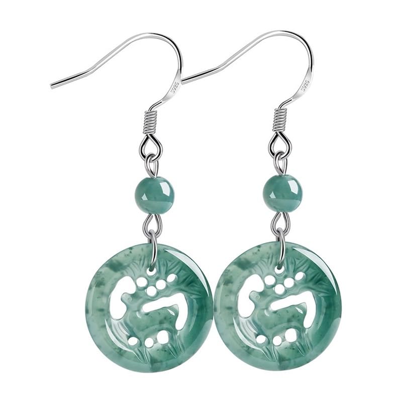 Boucles d'oreilles jade vert et argent 925 sculpté de prestige