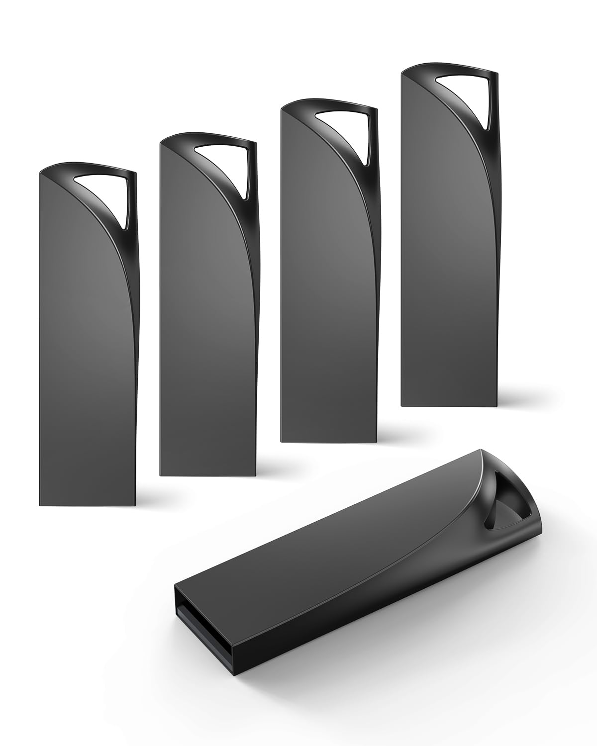 16GB USB Flash Drives 5 Pack Waterproof Metal USB Memory Stick Slim USB 2.0 Flash Drive, Portable Pen Drive Thumb Drive with Keychain Hole Jump Drive for Computer/Car/Smart TV (Black)