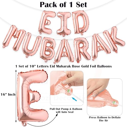 Image of Rozi Decoration Rose Gold Eid Mubarak Decorations Foil Balloon for Home, Shop, Office, Garden, Lawn, Eid Party Decoration Items | Eid Mubarak Decorations Items Pack of 35 Pcs