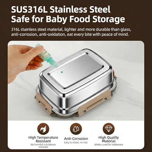 Image of YELONA Stainless Steel Lunch Box 2200ml with Handle, Airtight Leakproof Food Storage Container for Office, Travel, Meal Prep, Curry, Rice, Snacks & Kitchen Use