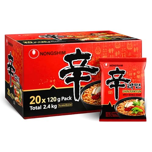 Ramen Picante Nong shin, Fideos Instantáneos Nong Shim Shin Ramyun, Instant Noodle Ramen Corea, Original Coreano, Agrega agua caliente y cocina por 5 minutos, 20 unidades de 120 g