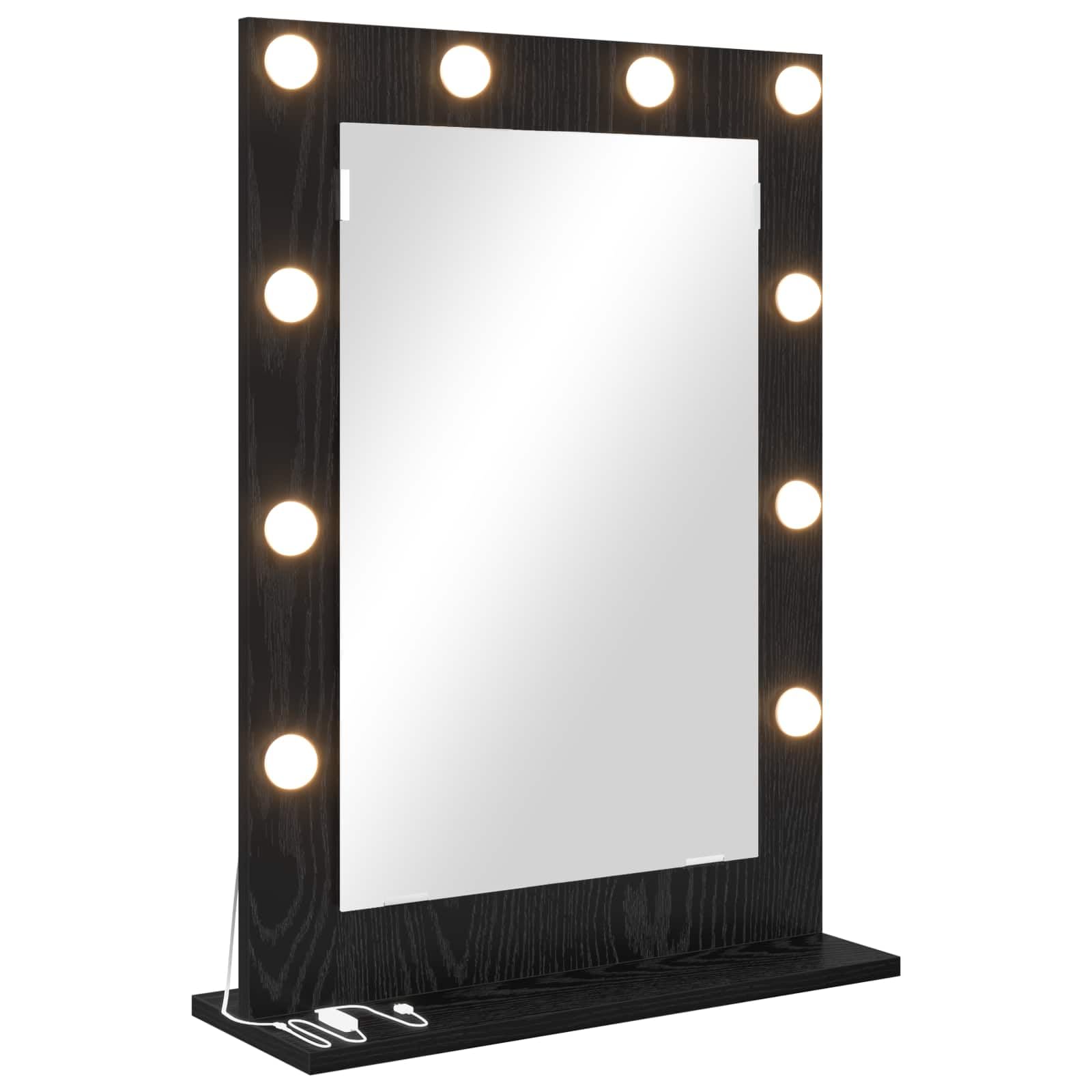 KGHFDVB LED Vanity Mirror with Lights, Rectangular Black Oak Vanity Mirror 70 x 50 x 18 cm, Plane with Integrated LED Strip Lights, USB Powered for Bedroom