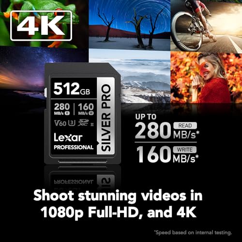 Image of Lexar 512GB Professional SILVER PRO SD Card, UHS-II, C10, U3, V60, Full HD, 4K, Up To 280MB /s Read SDXC Memory Card, for Professional Photographer, Videographer, Enthusiast (LSDSIPR512G-BNNNU)