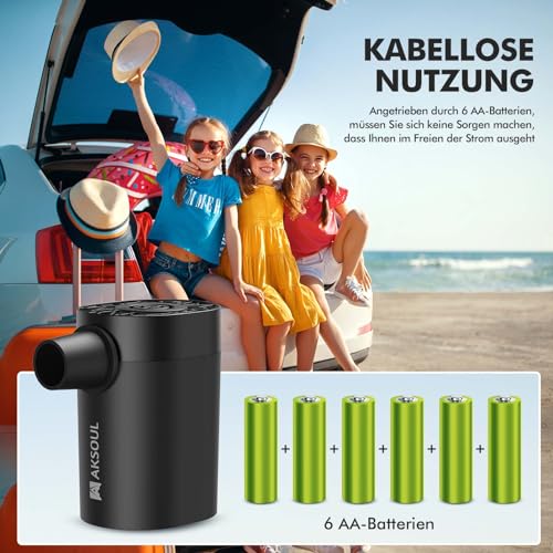 AKSOUL Elektrische Luftpumpe luftmatratze Portable Pumpe: Klein AA Batterie Electric Air Pump Elektrisch Mini Auto Elektropumpe Kompressor mit Licht für Pool Camping Matratze Luftbett 3