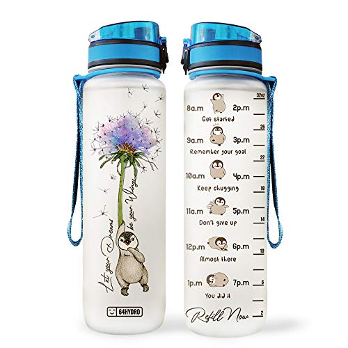 Dandelion Penguin 32oz Motivational Water Bottle with Time Marker,...