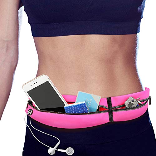 memumi Cangurera Deportiva, Cinturón para Correr, Bolsa de Cintura Running Ajustable Resistente al Agua para iPhone 11/11 Pro MAX Riñonera de Correr (Rosa)