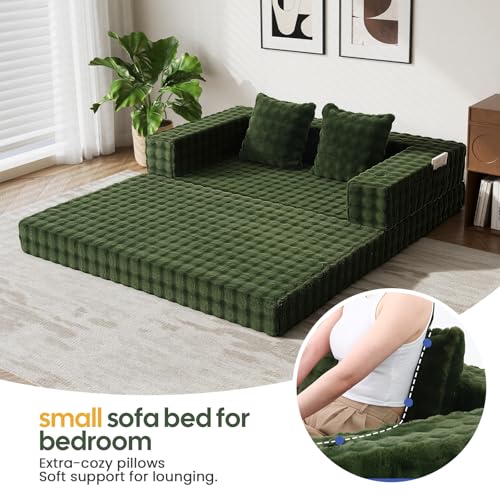 Image of COMAX Futon Sofa Bed, 4‑in‑1 Convertible Sofa Bed, Folding Boneless Couches | Boneless Couch for living room, Fold Out Small Foldable Loveseat Floor Sleeper Mattress Lounge Space‑Saving, Classic Green