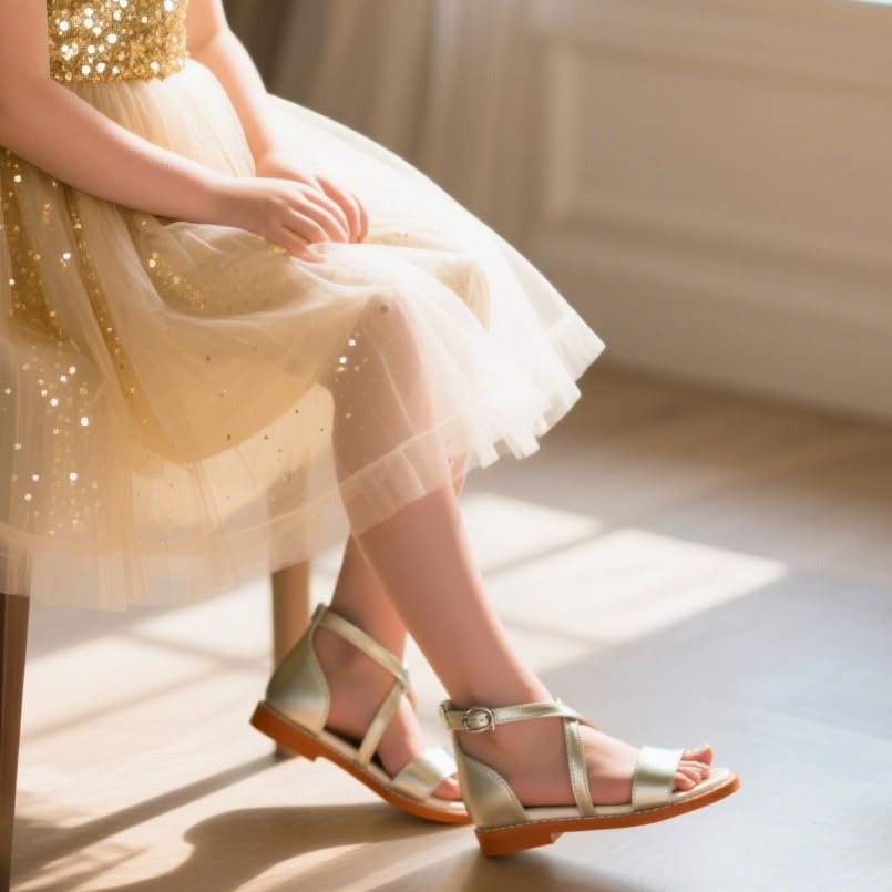 Image of ESTINE Toddler /Little Kid Girls Dress Cross Strappy Open Toe Sandals Princess Flats Summer Flower Girl Shoes