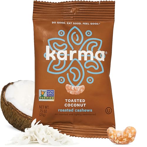Image of Toasted Coconut Air Roasted Whole Cashews by Karma Nuts, Lightly Sweetened, Peanut-Free Facility, Kosher, Everyday Nut Snack, 0.75oz Resealable Bag - 200 pack