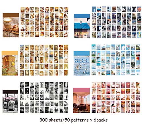 Image of 6 Sets 300 Pcs Washi Stickers Book for Journaling, Daily Scenery Life Stuff Travel Sricker Vintage Aesthetic Fashion Scrapbook Stickers Set for Bullet Journal Art Diary Craft Gifts Planner Notebook