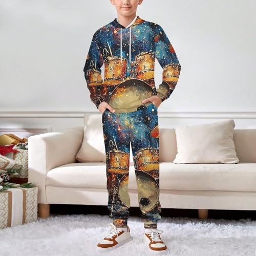 Boy Girl Clothes Outfits Kids Long Sleeve with Pants 2PCS Clothing Set, Drum Galaxy Universe3