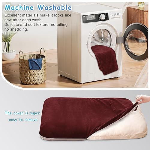 Image of Magic Dog Super Soft Large Dog Bed Orthopedic Pet Beds 39 Inches Washable Anti Slip Bottom Dog Sleeping Mattress with Removable Cover, Burgundy L