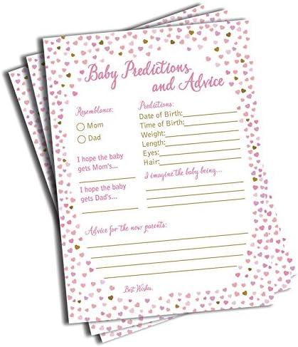 50 Baby Predictions and Advice - Pink Heart - Baby Shower Game, New Mom & Dad Card or Mommy & Daddy to Be, Girl Babies New Parent Message Advice Book, Fun Girl Shower Party (50-Cards)