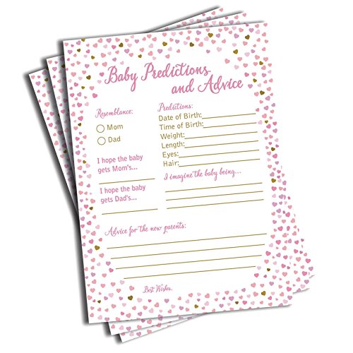 50 Baby Predictions and Advice - Pink Heart - Baby Shower Game, New Mom & Dad Card or Mommy & Daddy to Be, Girl Babies New Parent Message Advice Book, Fun Girl Shower Party (50-Cards)