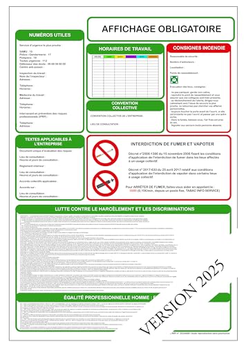 Obligatorische Anzeige für alle Unternehmen ab dem ersten Arbeitnehmer. Alle erforderlichen Informationen auf einem Schild im Hochformat – Anzeige im A4-Format laminiert, Matt.