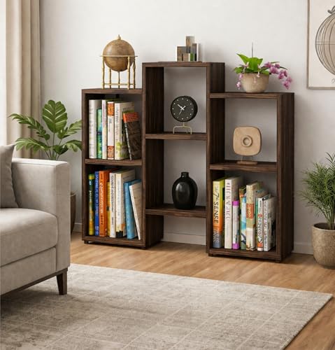 Image of Enigmatic Woodworks Wooden Large Open Bookshelf Multipurpose for Home Rack Showcase Organizer for Living Room I Study Room I 6-Tier I Finish-Suede DIY (Wenge) 24 x 90 x 90 cm