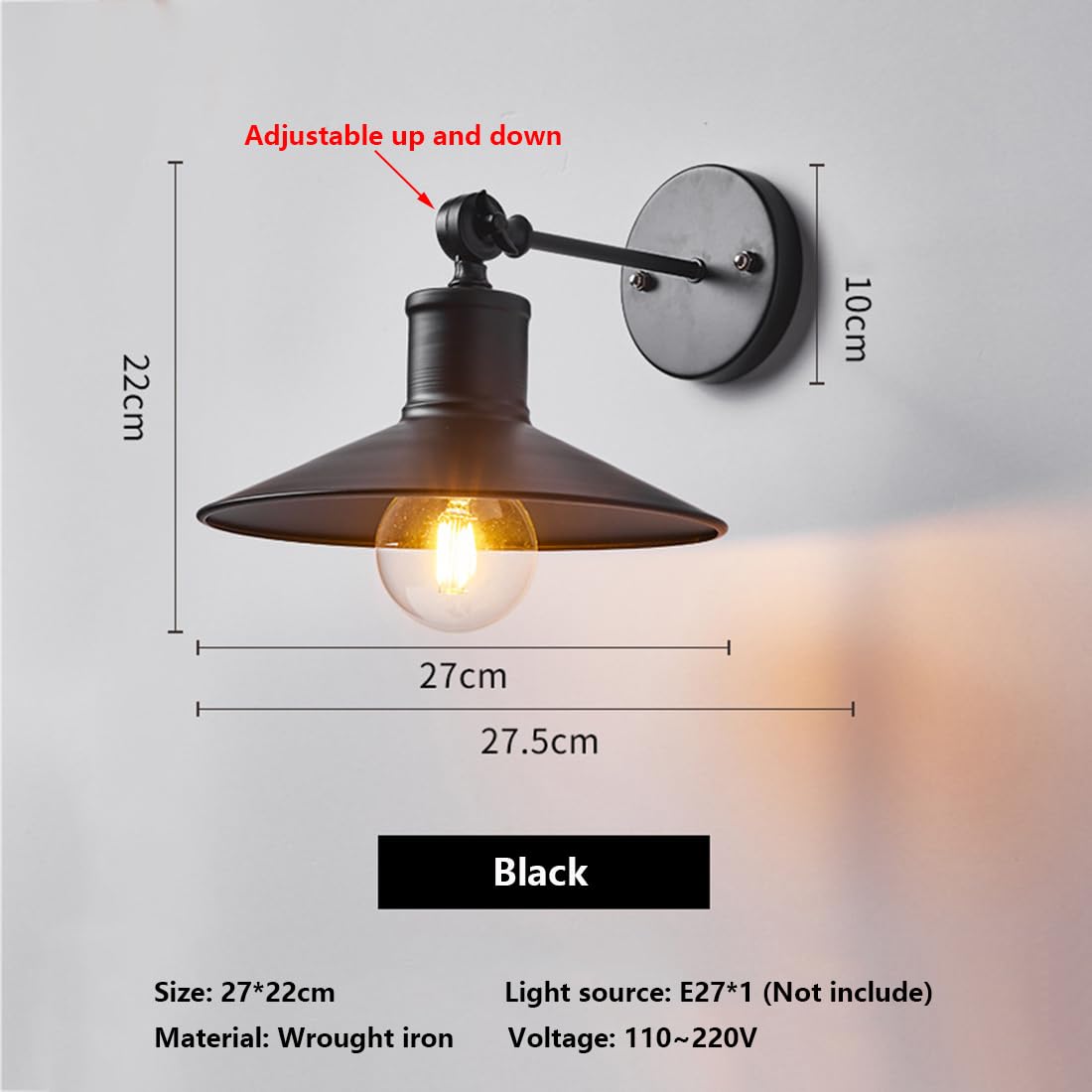Applique vintage, stile retrò in ferro battuto, illuminazione regolabile verso l'alto e verso il basso, attacco E27, lampada industriale per camera da letto, soggiorno, bar, caffetteria, ristorante,