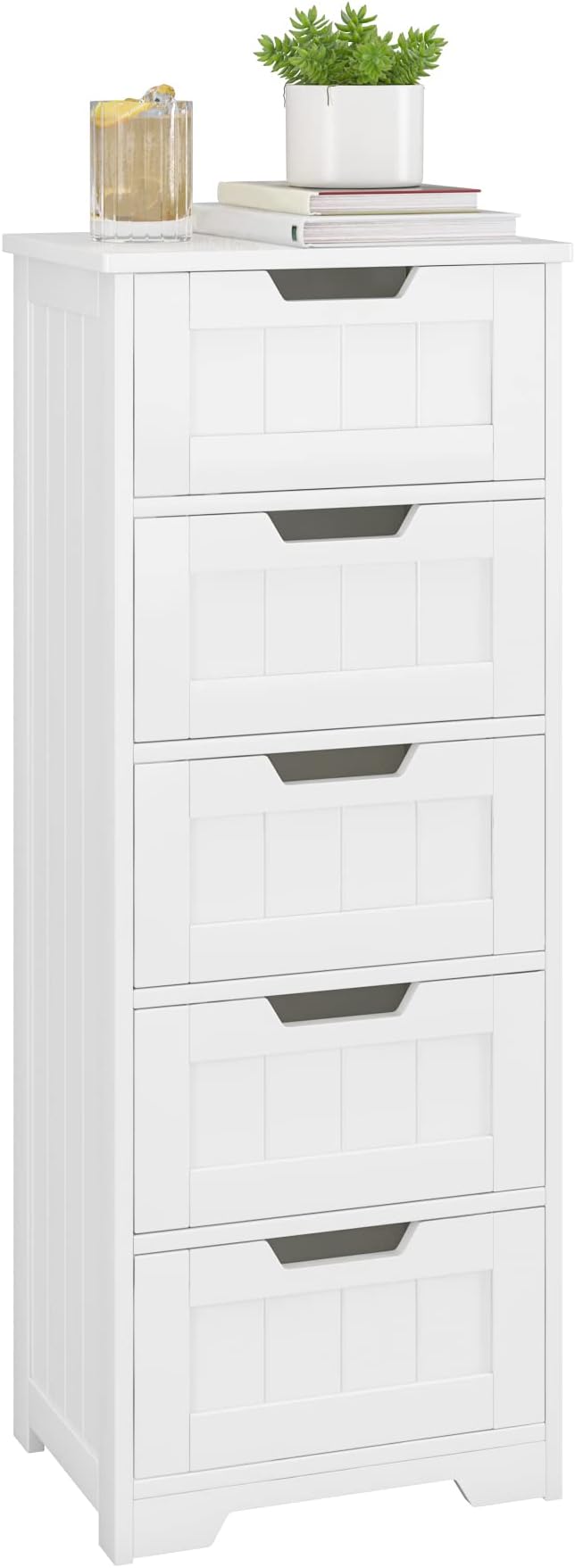 Bathroom Storage Unit Bathroom Cabinet with 5 Drawers Freestanding Storage Cupboard White Wooden 40x30x102cm