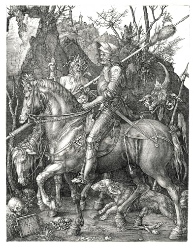 Close Up Albrecht Dürer 1513 Tableau encadré avec passe-partout élégant Motif chevalier, mort et diable dans un cadre photo 80 x 60 cm
