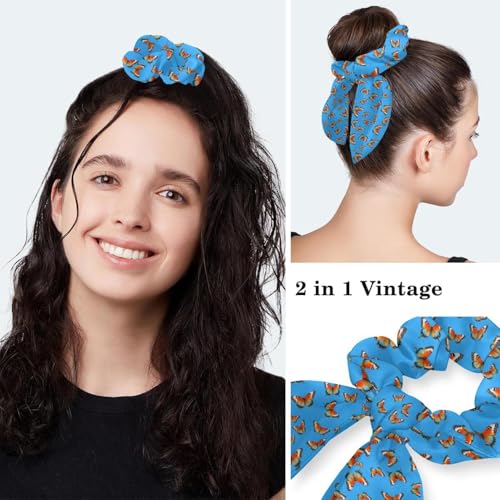 Image of Colored Butterflies Scrub Caps Women Ponytail, Adjustable Bouffant Surgical Caps with Button, Nurse Hats Long Hair