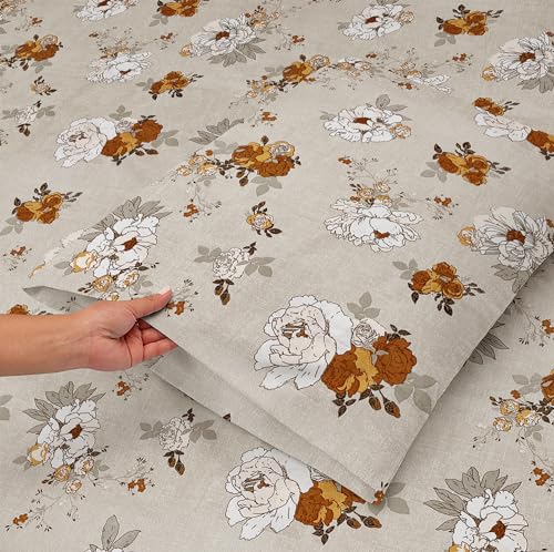 Image of HOMEKART (110 TC & 110 GSM 100% Cotton Feel Bedsheet for Single Bed with One King Size Pillow Covers Soft /Breathable Wrinkel Free -60x90 Inches - (White & Brown)