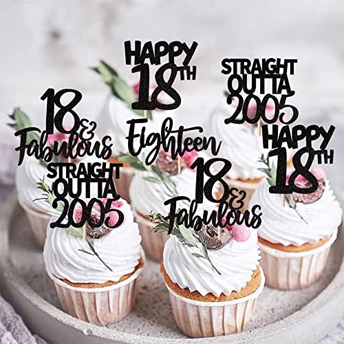 24 Pack Straight Outta 2005 Cupcake Toppers Glitter Eighteen Happy 18Th Cupcake Picks Cheers To 18 Years Birthday Cake Decorations For Happy 18Th Birthday Anniversary Party Supplies Black #TOP4
