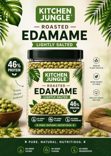 Image of Kitchen Jungle Roasted Edamame 750g | VALUE PACK | High Protein Snack (46%) | No Added Oil | Rich in Fibre | Roasted Green Soybeans | Vegan & Gluten Free