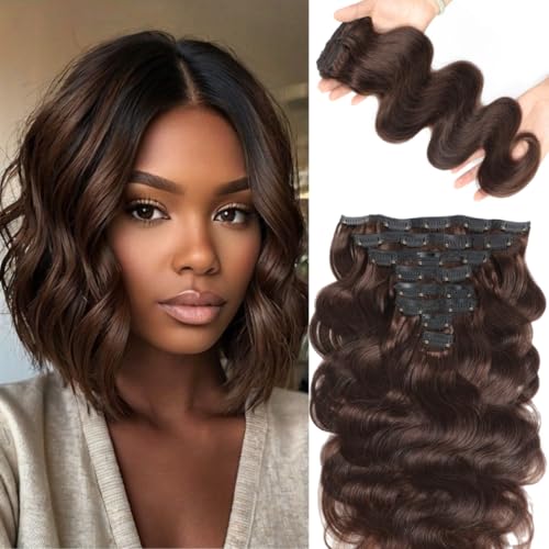 LUMIERE Dark Brown Clip In Hair Extensions Body Wave Human
