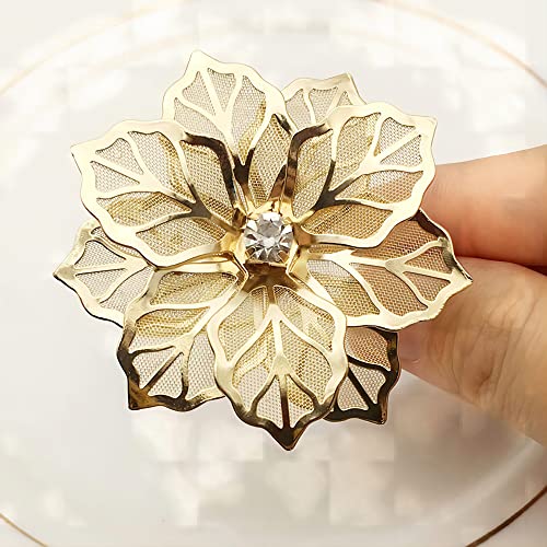 INCETUE Flower Napkin Rings Set of 6, Hollow Out Floral Napkin Holder Adornment Exquisite Household Napkins Rings Set Rhinestone Napkin Rings for Wedding Banquet Christmas Table Setting (Gold) - Cosy Home Interiors INCETUE Flower Napkin Rings Set of 6, Hollow Out Floral Napkin Holder Adornment Exquisite Household Napkins Rings Set Rhinestone Napkin Rings for Wedding Banquet Christmas Table Setting (Gold) - Image 3