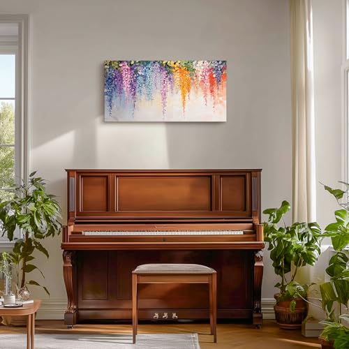 SERIMINO Colorful Wildflower Wall Art, Wisteria Cascade Large Artwork, Vibrant Floral Botanical Prints Paintings, Nature Plant Canvas Pictures for Living Room Bathroom Farmhouse Kitchen 20"X40"