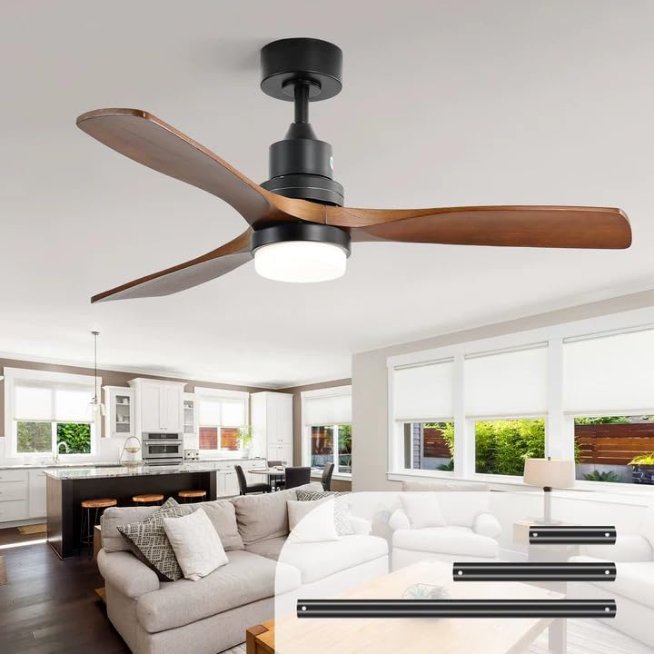 CACI Mall 52 Inch Ceiling Fans with Lights and Remote, Low Profile Flush Mount Modern Wood LED Ceiling Fans with Lights and Reversible DC Motor, for Indoor/Outdoor/Bedroom/Living Room/Patio