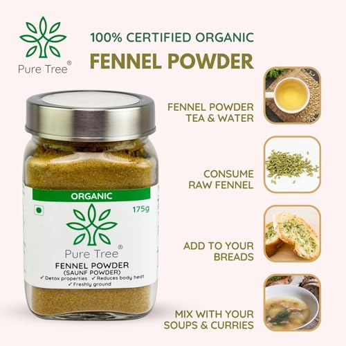 Image of Pure Tree Certified Organic Saunf Powder | 175 g | Glass Jar | Fennel Seed Powder | Variyali, Sompu Powder | Gluten Free & Flavourful